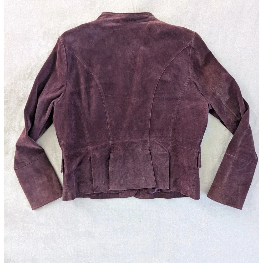 C Concept Burgundy Suede Jacket‎ Women's Sz 12 Button Up Timeless Office Classic